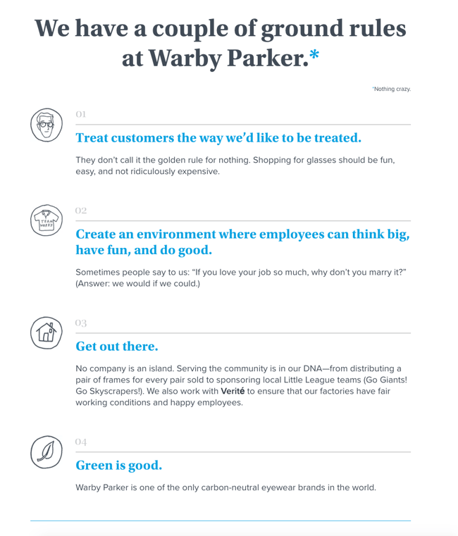 Warby Parker values